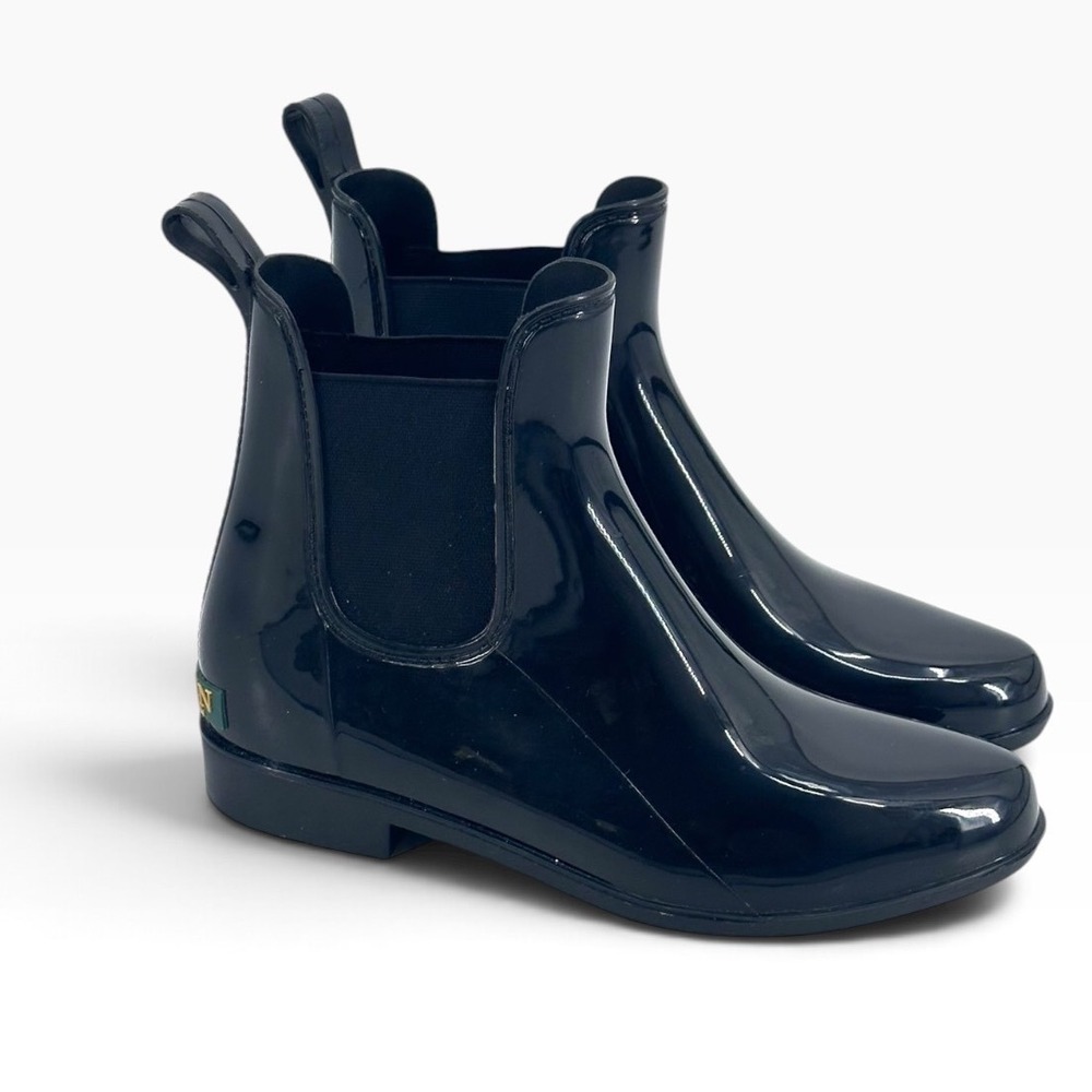 Lauren Ralph Lauren Tally Rain Boots Women's 8B Black Glossy Chelsea Ankle